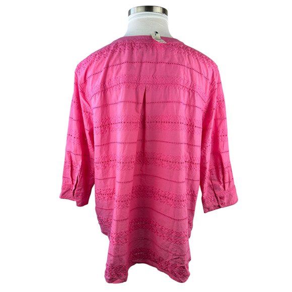 NWT Talbots Pink Eyelet Button Cotton Blouse Sheer Crochet Plus Size 3X Top - Picture 9 of 16